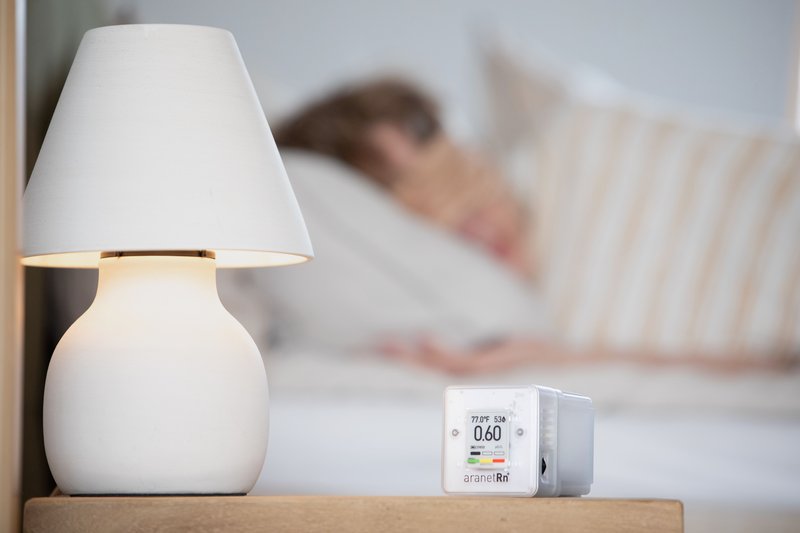 Aranet Radon Plus portable and battery powered radon gas monitor.